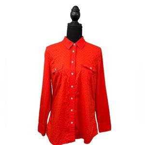 GAP The Fitted Boyfriend Red Long Sleeve Casual Button Down, Size M